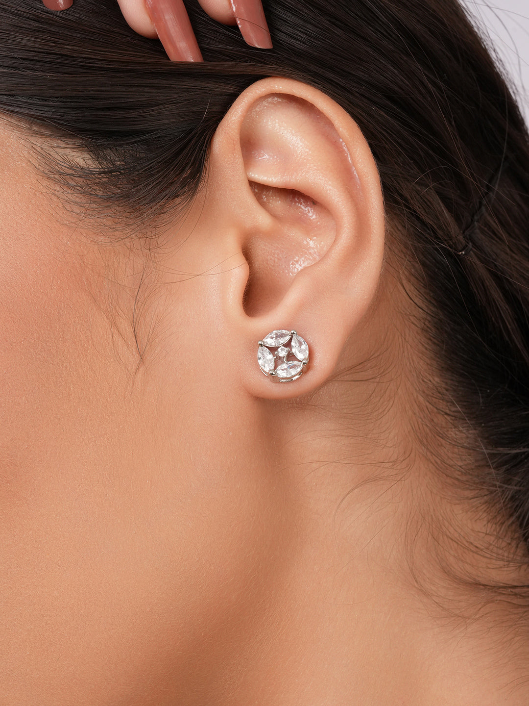 925 Sterling Silver Cubic Zirconia Marquis Studds Earrings